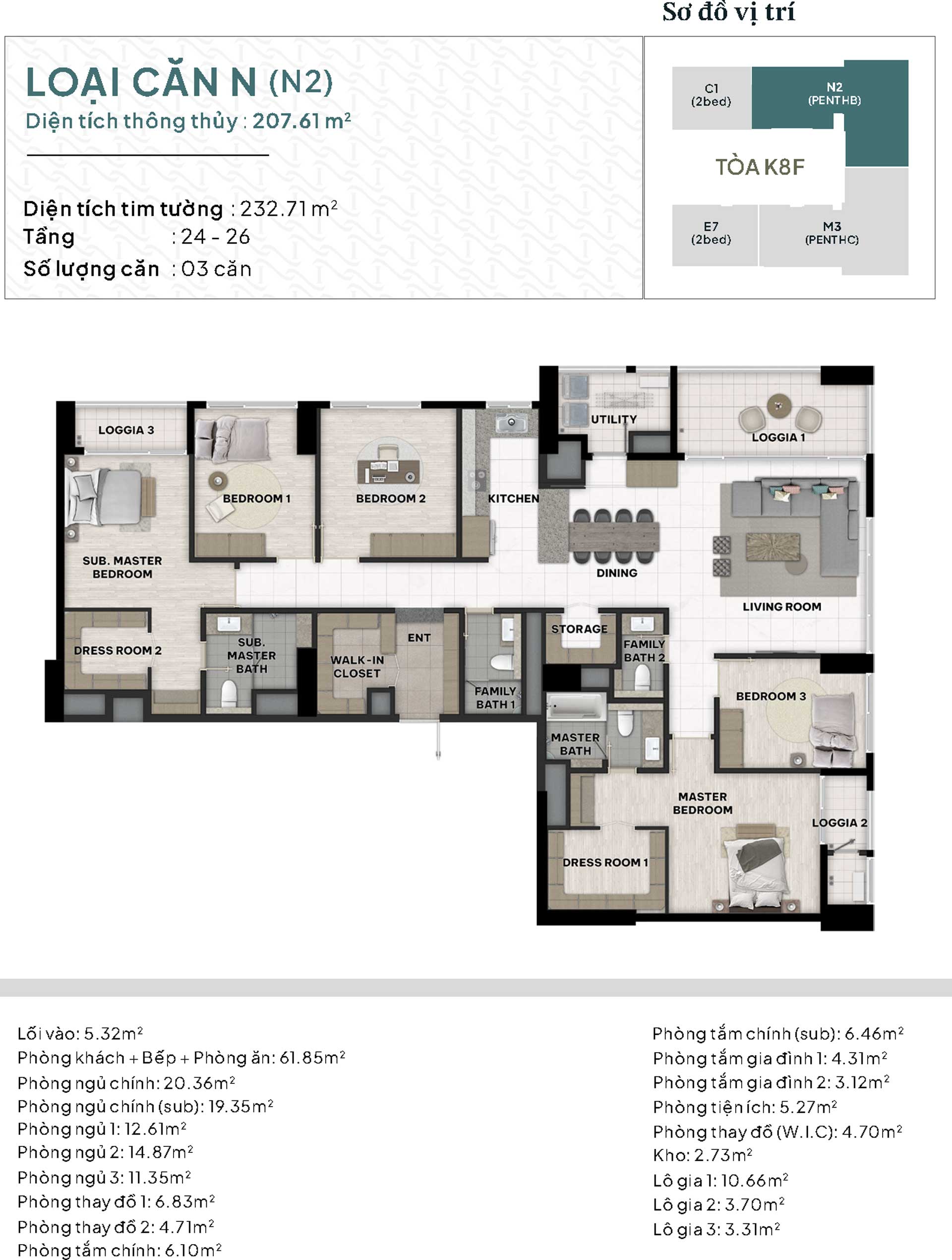 Penthouse 207m2 tòa K8F dự án Ciputra