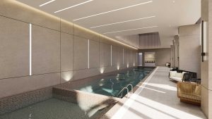 Bể bơi bốn mùa diện tích 101m2 với thiết kế ốp đá cao cấp trong nhà tại Ciputra.